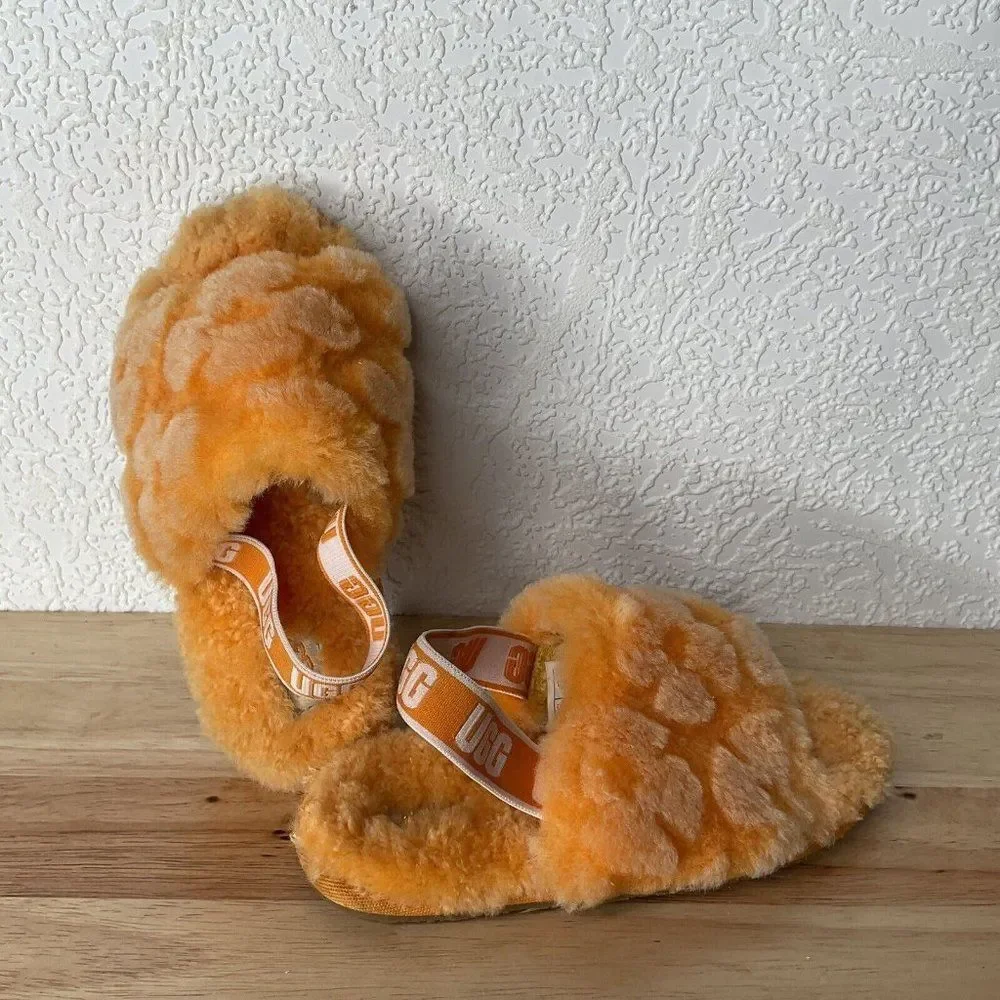 Ugg Orange California Poppy Fluff Yeah Fur Slides Slippers Kids Girlsn12 Vietnam